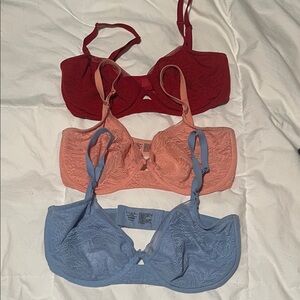 Women's Lace Bra Set - Red, Peach, Blue